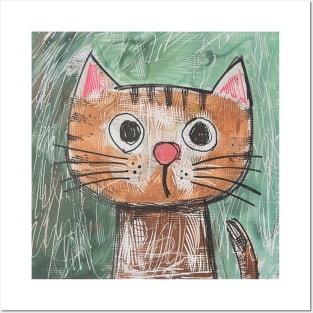 Funny Tabby Cat Portrait for Cat Lovers Gift Posters and Art